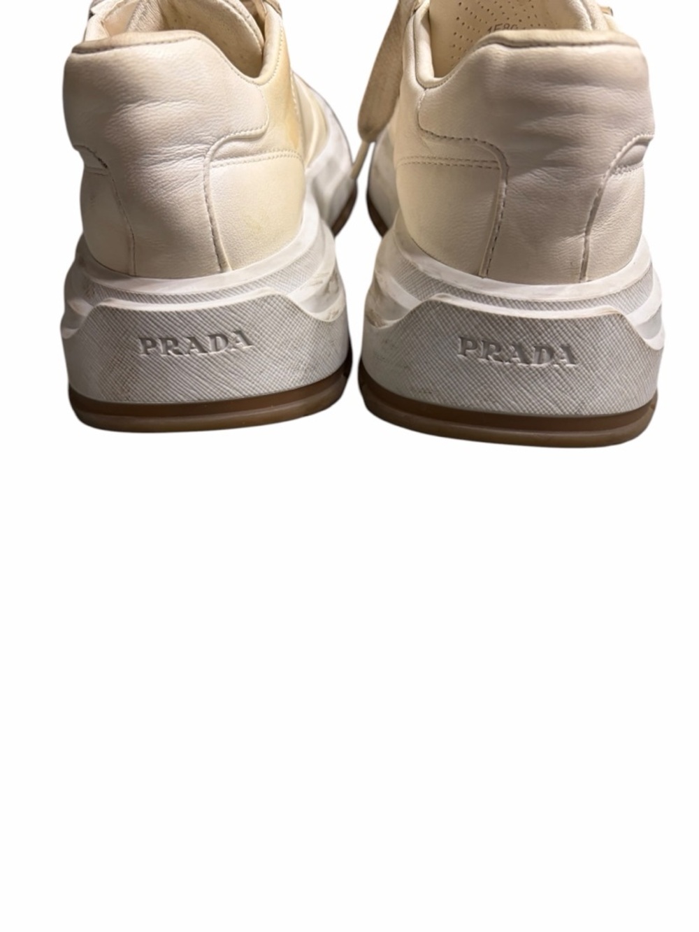 Prada Women’s Cream and Gold Leather Platform Sneakers - Picture 7 of 13